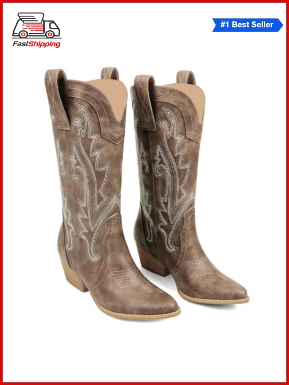 ✨ Mid-Calf Cowboy Boots for Women Pointed Toe Faux Leather Western Cowgirl Boots